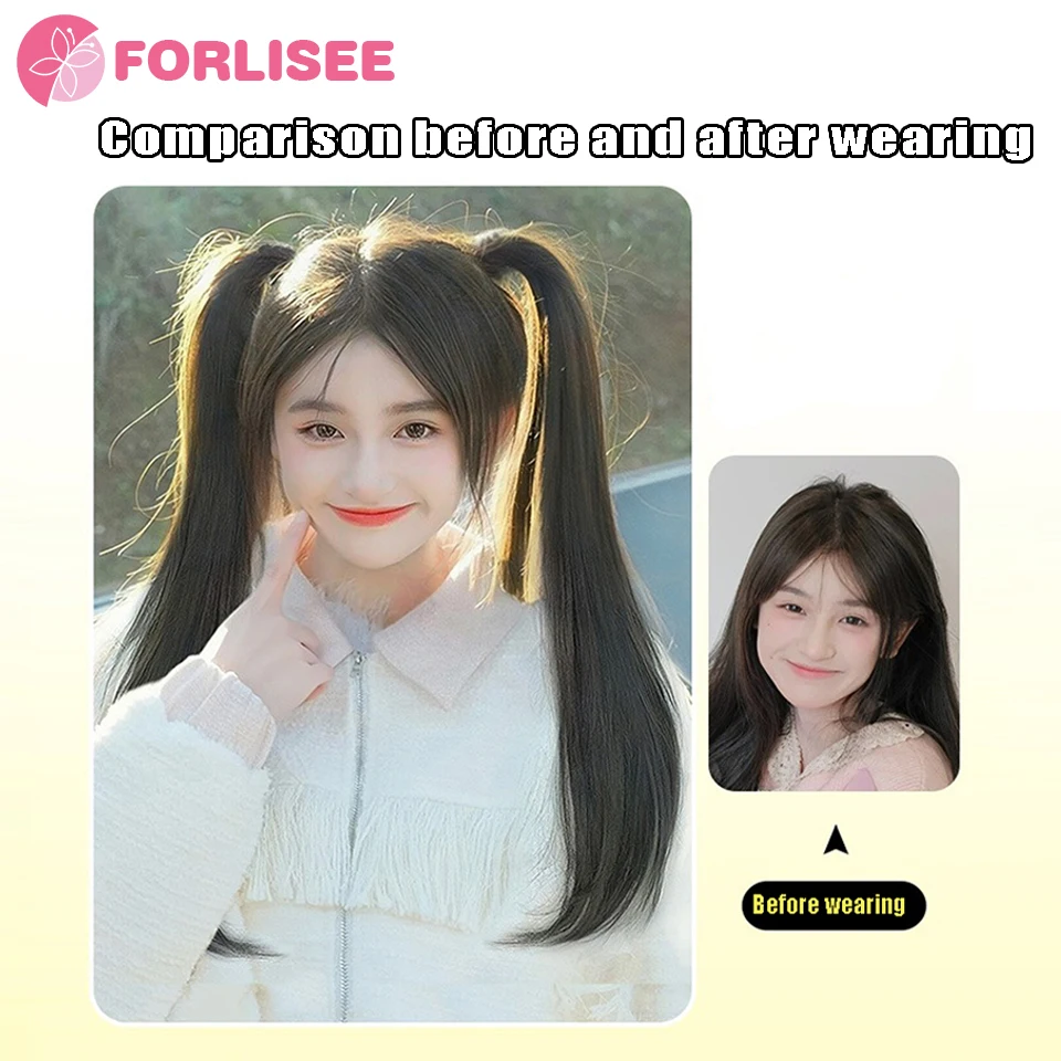 FORLISEE Synthetic Grip Clip Ultra Light Double Ponytail Wig Piece Can Be Tied With A High Strap Style Low Ponytail Braid