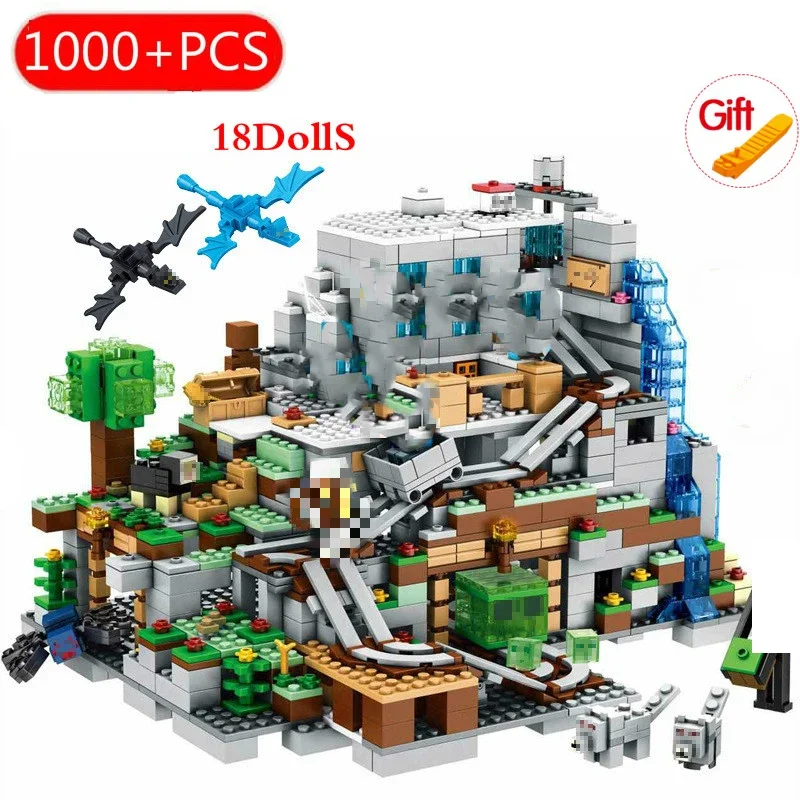 2022 NEW Send Flying Dragon For minecraftinglys Compatible  Building Blocks Mountain Cave Light Village Warhorse Tree House Toys