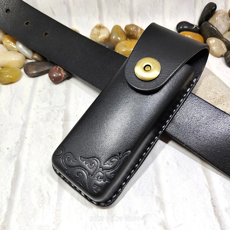 Small-Size Jackknife Sheath Folding Knife Holster Waist Bag Handmade EDC Army Knife Holder Belt Pack Genuine Leather DFD