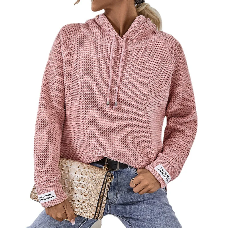Pullovers Women Sweater 2025 Casual Solid Color Pullover Knitted Autumn New Style Hooded Drawstring European women's Clothing