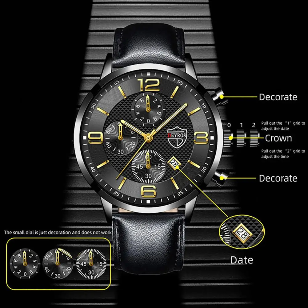 Outstanding Business Watch Pointer Date Time Display Exquisite Craftsmanship Alloy Faux Leather Quartz Wrist Watch