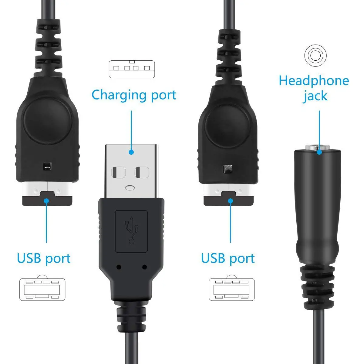 Charger Cable And 3.5MM Headphone Earphone Jack Adapter Cord Cable for Nintendo Gameboy Advance GBA SP