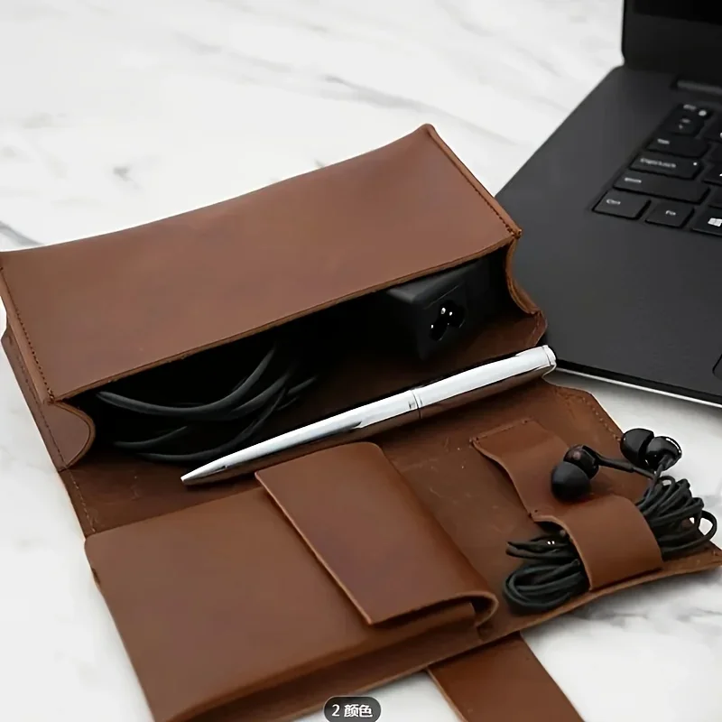 1pc PUレザーテックオーガナイザーケース、マルチコンパートメントケーブル＆充電器収納、ペン用ポータブルトラベルアクセサリーポーチ