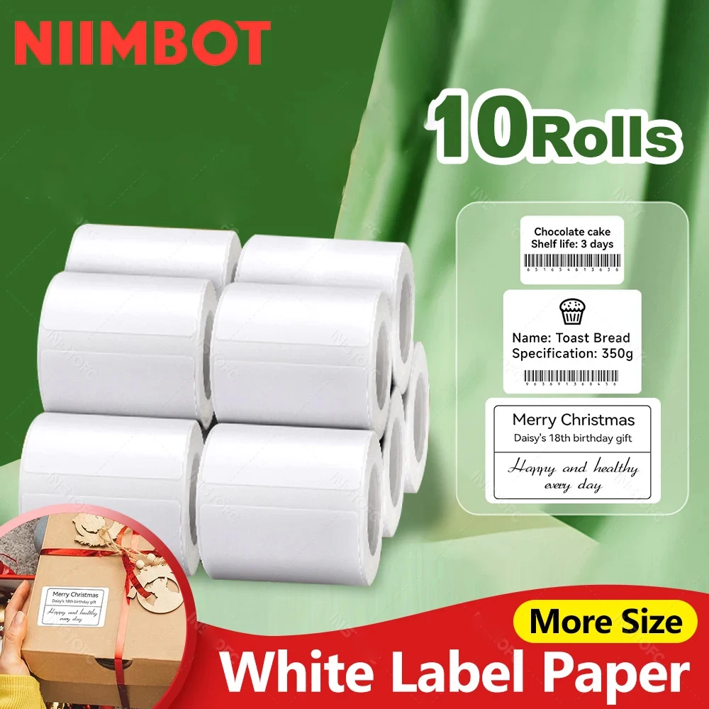 

Niimbot B1/B21/B203/B3S 10Rolls White Label Paper Waterproof Name Stickers Diy Label Printing Stickers Household Storage Tags
