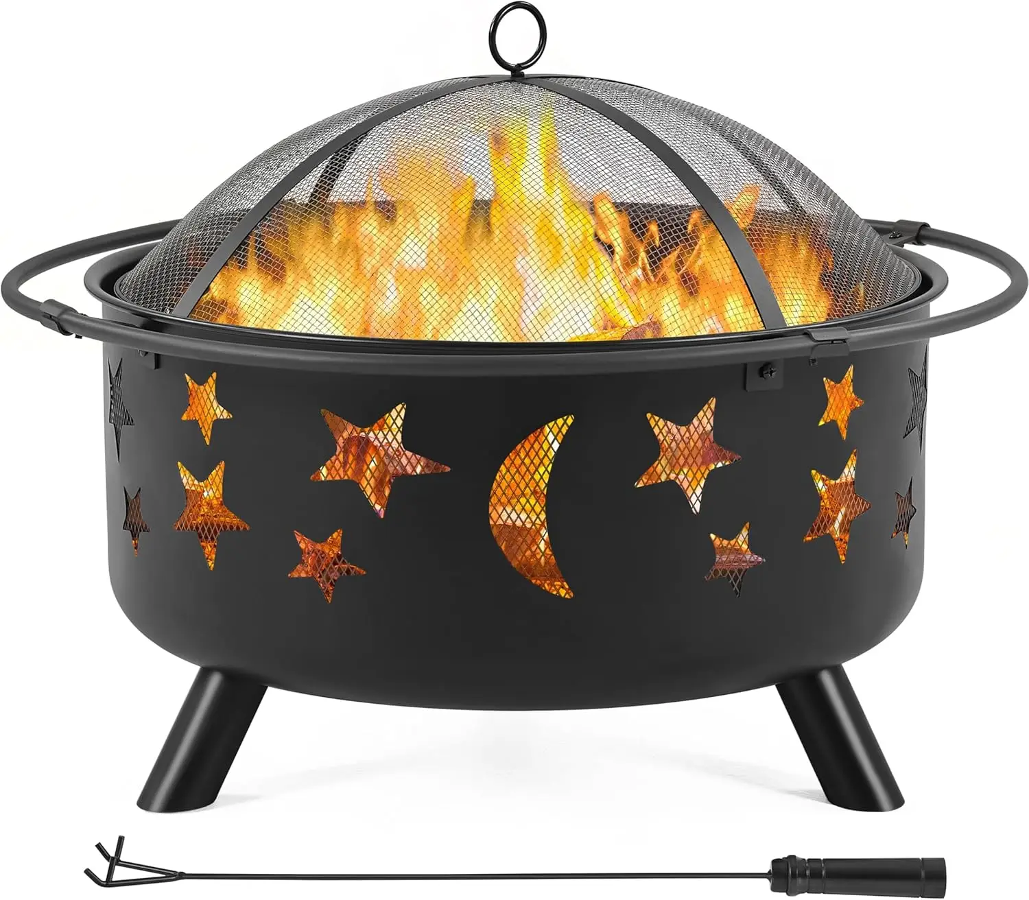 Fire Pit 30in Fire Pits for Outside Wood Burning Outdoor Fireplace with Spark Screen, Poker for Bonfire Patio Backyard Garden