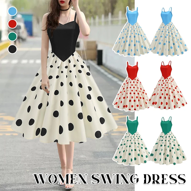 

Women Vintage Polka Dot Dress Retro 1950s Swing Dress Summer Elegant 40s 50s 60s Rockabilly Prom Party Dresses