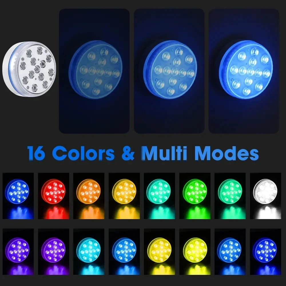 Submersible 13LEDs Lights Waterproof Underwater RGB with Remote Control Colour-Changing Light, Battery-Operated Flameless Lamps
