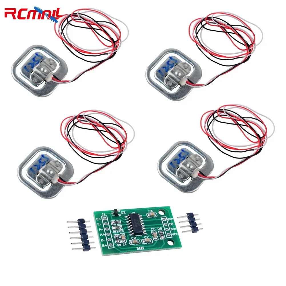 4pcs 50kg Load Cell Half Bridge Strain Gauge Human Body Scale Weight Sensor + 1pcs HX711 Amplifier AD Module for Arduino