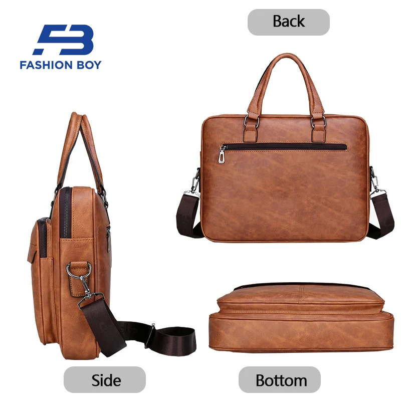 [FASHION BOY] Luxury Designer Brand Briefcase 14-inch Laptop Bags Leather Handbag Men