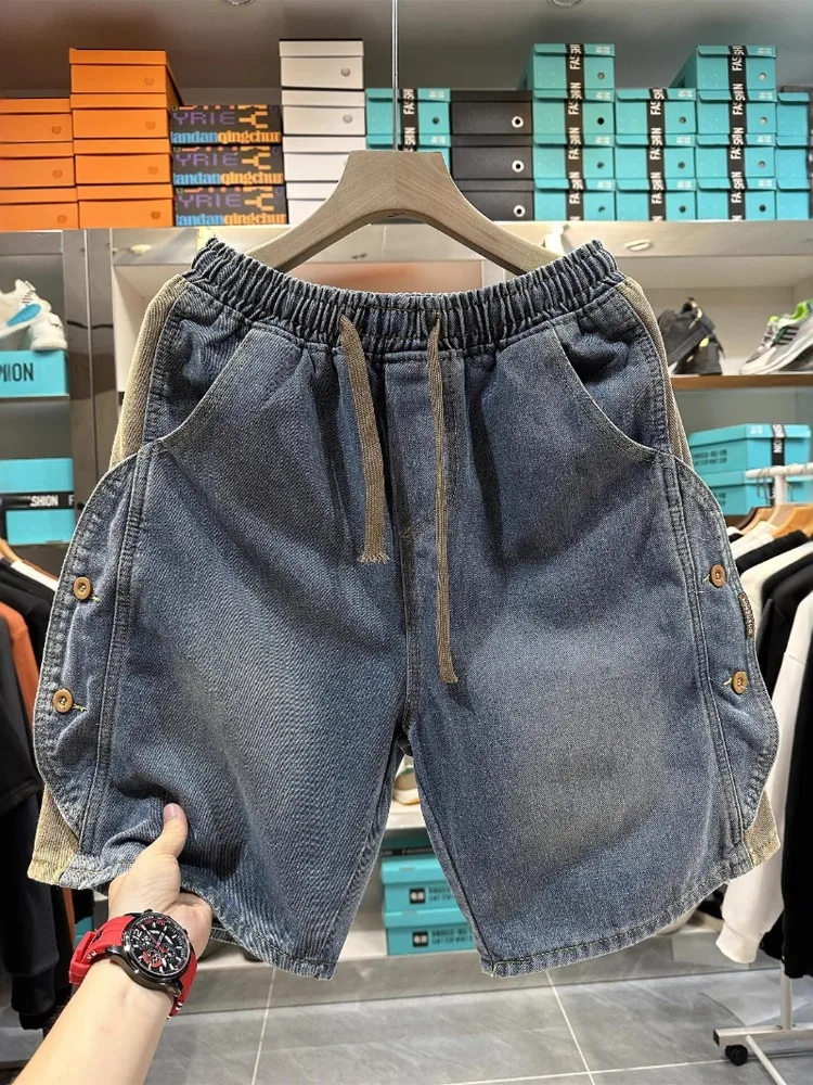 

Мужские джинсовые шорты в американском ретро-стиле, летние, тонкие, свободные, прямого кроя, повседневные рабочие брюки-бермуды, износостойкие