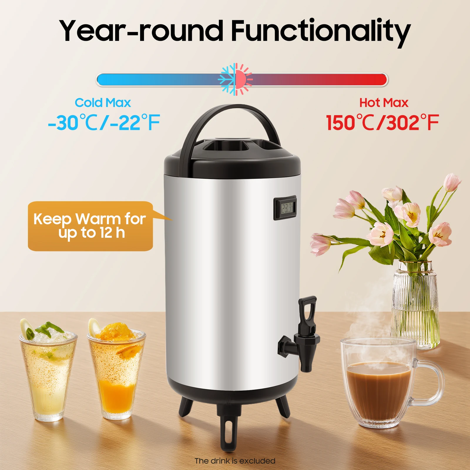 

Insulated Beverage Dispenser, 12L/3.17Gal Thermal Hot and Cold Beverage Dispenser, Stainless Steel Insulated Hot Drink Dispenser