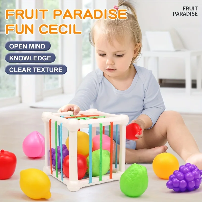 Juguetes clasificadores en forma de 6 frutas para niños pequeños, Aprendizaje Temprano Montessori, habilidades motoras finas, tren de múltiples formas, cubos coloridos, Juguetes