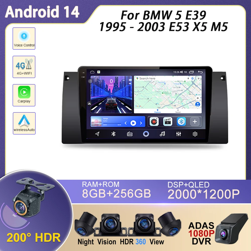 

Android 14 Auto Radio For BMW 5 E39 1995 - 2003 E53 X5 M5 Carplay 4G Car Multimedia Navigation GPS Touch Screen No 2din DVD
