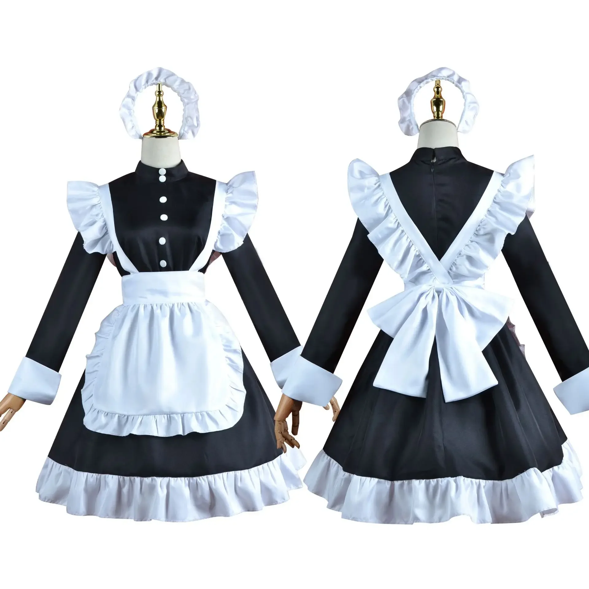 Anime Een Dienstknecht Cosplay Kostuum Zwarte Rok Strik Schort Hoofdtooi Knie Sokken Man Vrouw Volwassen Halloween Kawaii Lolita Meid Jurk