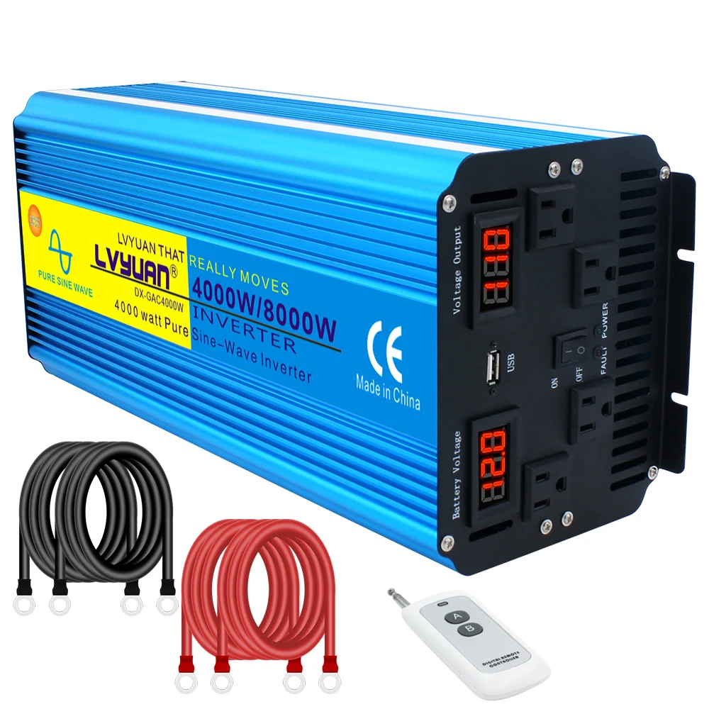 DC12V/24V do 220 AC 110V 127V falownik czysta fala sinusoidalna 4000W/8000W LED transformator napięcia EU US uniwersalny inwersor z gniazdem