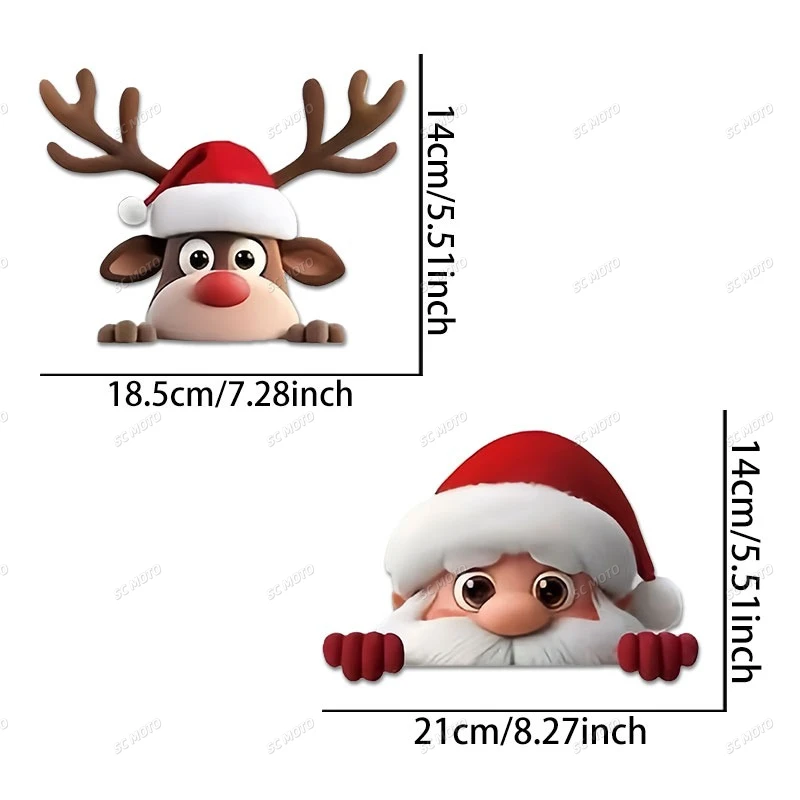 1PC sombrero de Navidad Reno y Papá Noel pegatina de coche vinilo impermeable para ventanas de coche parabrisas traseros parachoques Scooters
