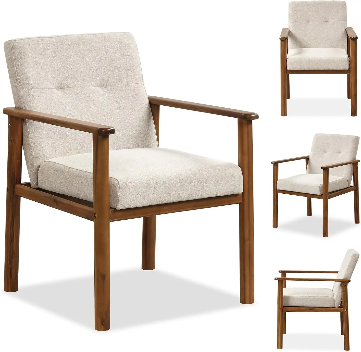 Giantex Mid Century Modern Accent Chair, Living Room Chairs with Wood Frame, Comfy Arm Chair with Linen Padded Seat