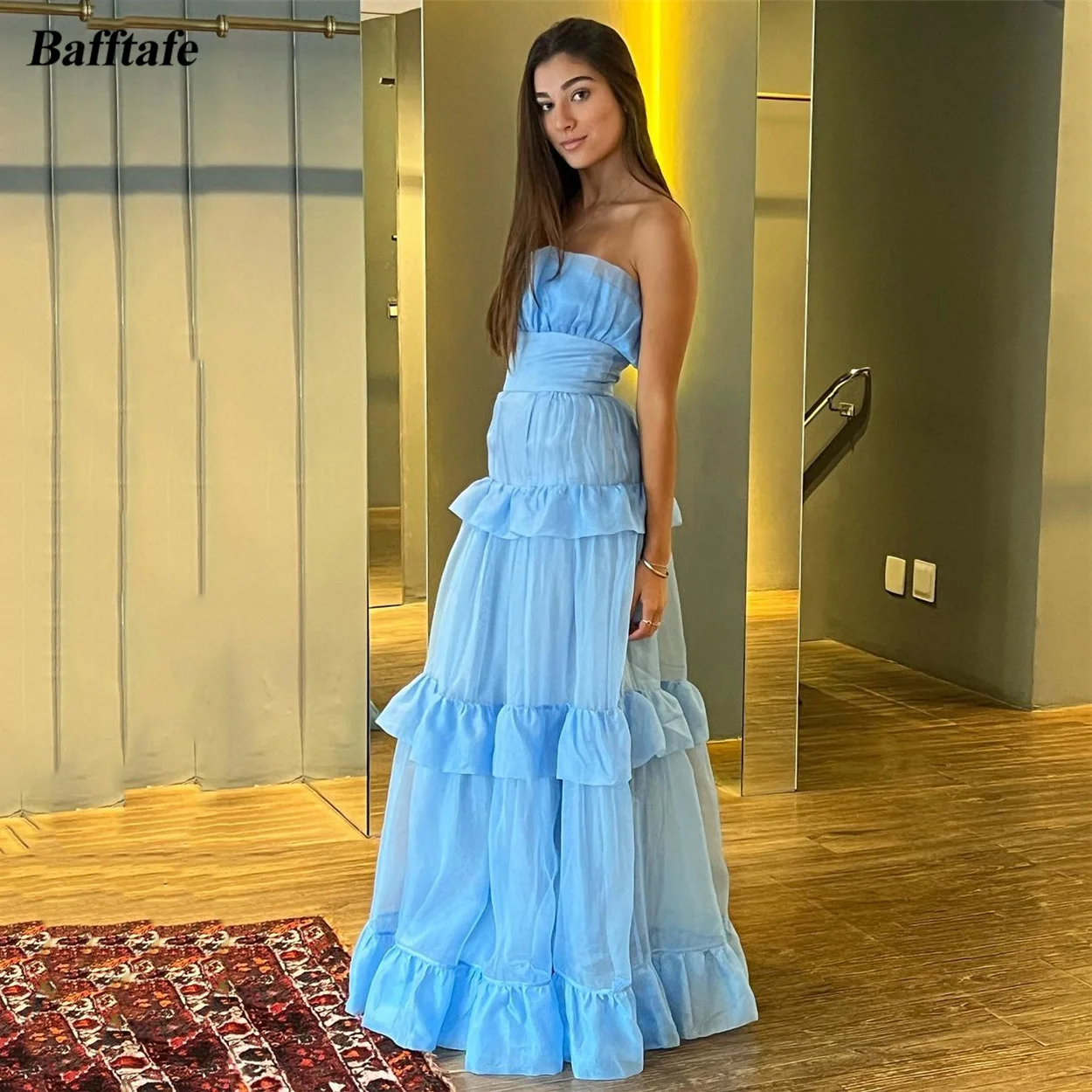 Customized Blue A Line Prom Dresses Strapless Pleated Formal Party Dress Floor Length Special Occasion Gowns Women Wear Outfit