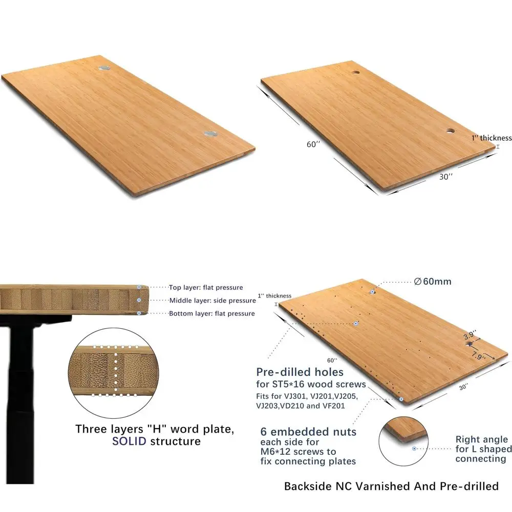 

VWINDESK 60 x 30 x 1 Solid Bamboo Standing Desk Top for Home Office with 60mm Grommets (Right Angle)