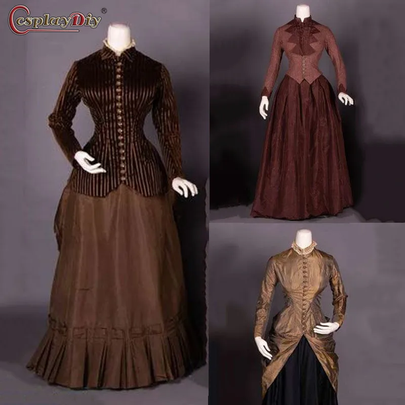 Cosplaydiy Vintage Historic Clothing Dress Antique Victorian Gothic Bustle Dresses with Jacket Skirt Walking dress Costume suit