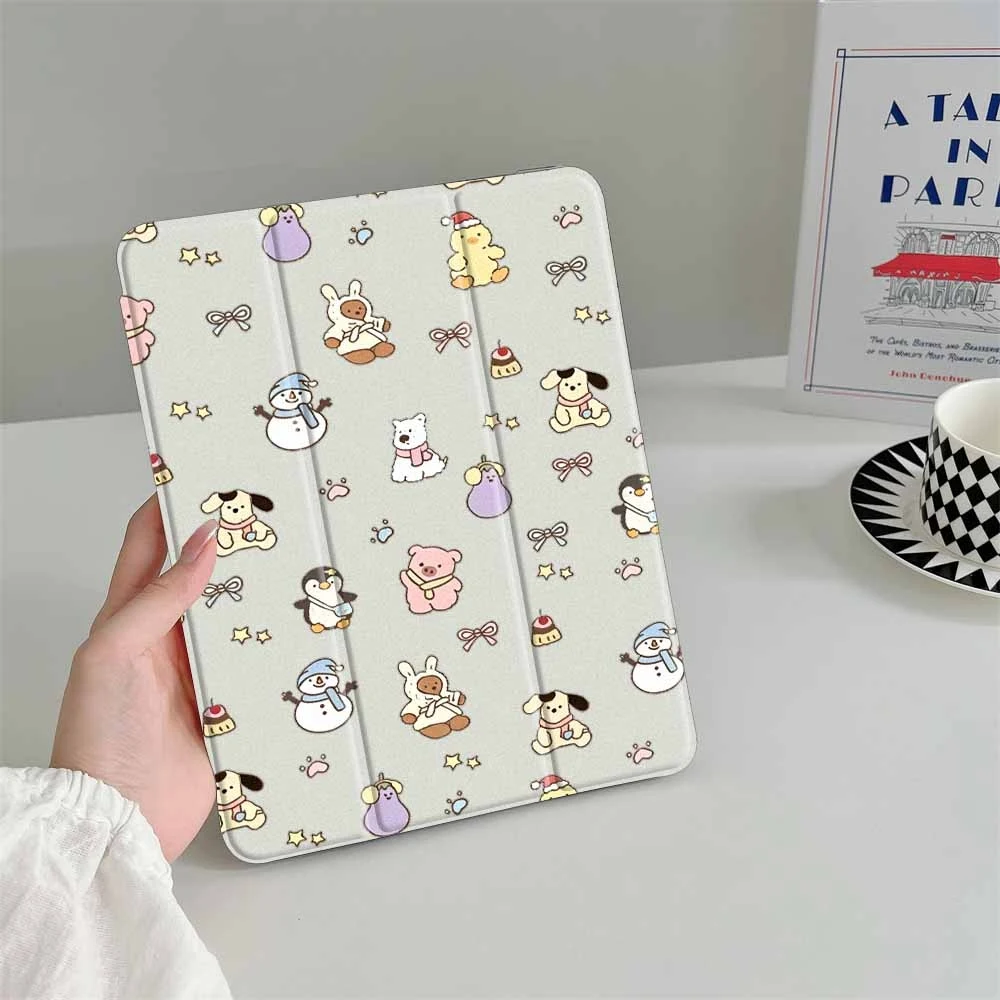 Cartoon Pig Penguin For iPad Pro 11 12.9 13 A16 M2 M4 M3 M5 9.7 10.2 5/6/7/8/9/10/11th Mini Air 3 4 5 6 Tablet Case