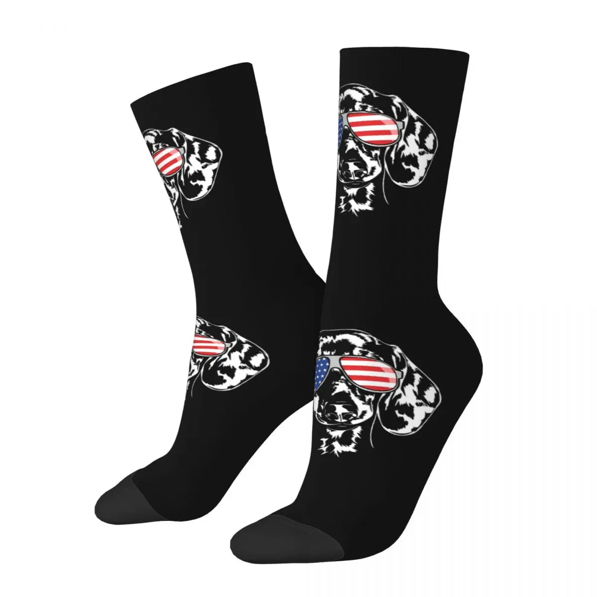 Funny Crazy compression American Flag Sunglasses Sock for Men Hip Hop Harajuku Dachshund Sausage Dog Happy Boys Crew Sock