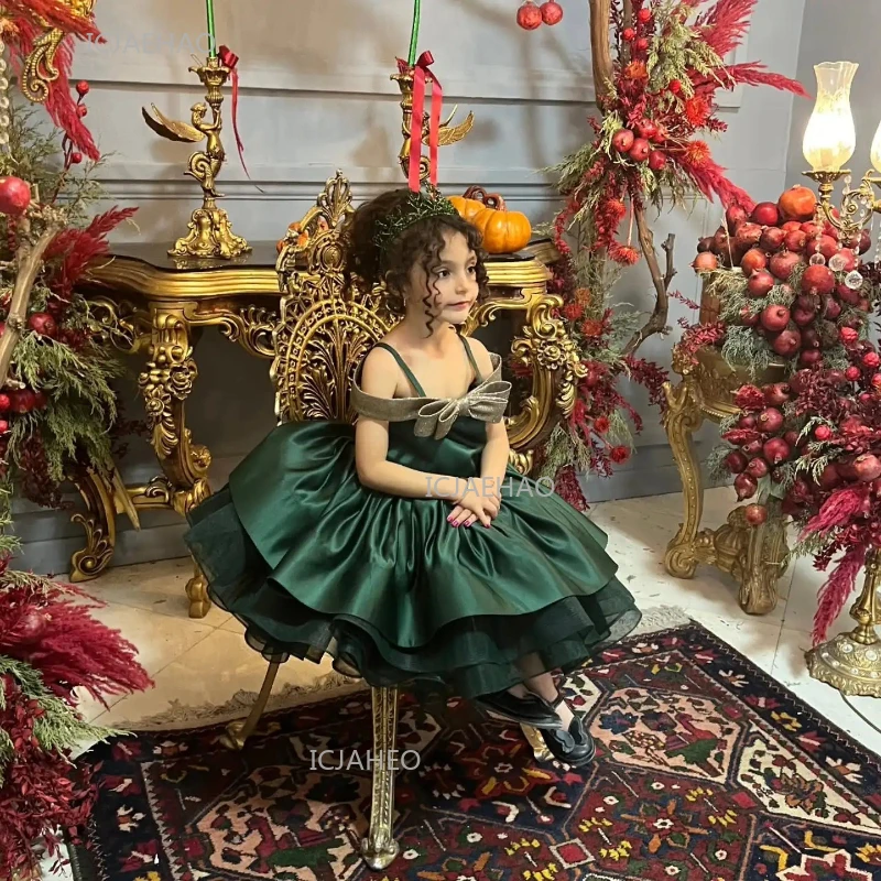 Christmas Holidays New Green Princess Party Dresses Girls Kids Birthday Model Show Host Performance Pageant Formal Gown Evening