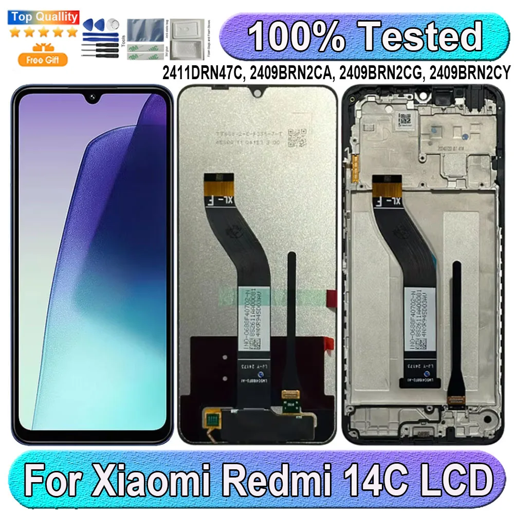 Pantalla LCD de 6,88 pulgadas para Xiaomi Redmi 14C, Panel táctil, piezas de repuesto para digitalizador, pantalla Xiaomi Redmi 14C con marco