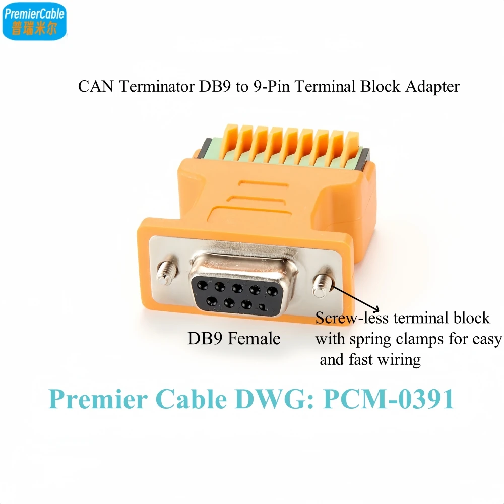 Db9 fêmea 9 pinos para bloco terminal pode terminator pode bus adaptador rs232 porta serial sem solda para parafuso terminal resistência