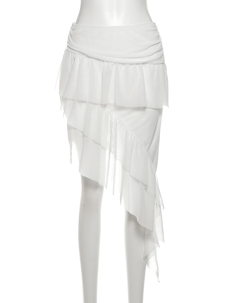 ชุดเซ็ต 2 ชิ้น เสื้อกล้ามผูกเชือกแต่งดอกไม้ 3 มิติ พร้อมกระโปรงทรงไม่สมมาตร ชุดเซ็กซี่เข้ารูปสำหรับออกงานกลางคืน