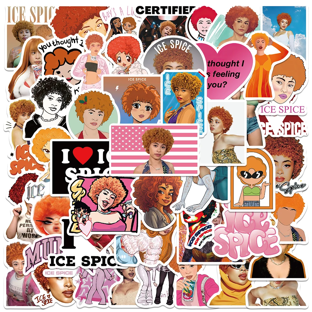 50pcs Popular American Singers Ice Spice Stickers Aesthetic Graffiti Decals For Laptop Luggage Scrapbook Stationery Stickers