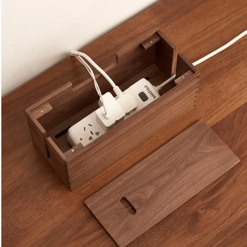 Walnut Socket Storage Box, Wooden Cable Organizer, Space-Saving Power Container, Simple Home WiFi Charger Box, Neat Power Keeper