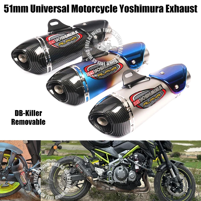 51mm Universal Carbon Fiber Yoshimura Motorcycle Exhaust Muffler Pipe for R3/25 Ninja250/300/400 K8 K9 ZX6/10R Z900 RC390 Etc