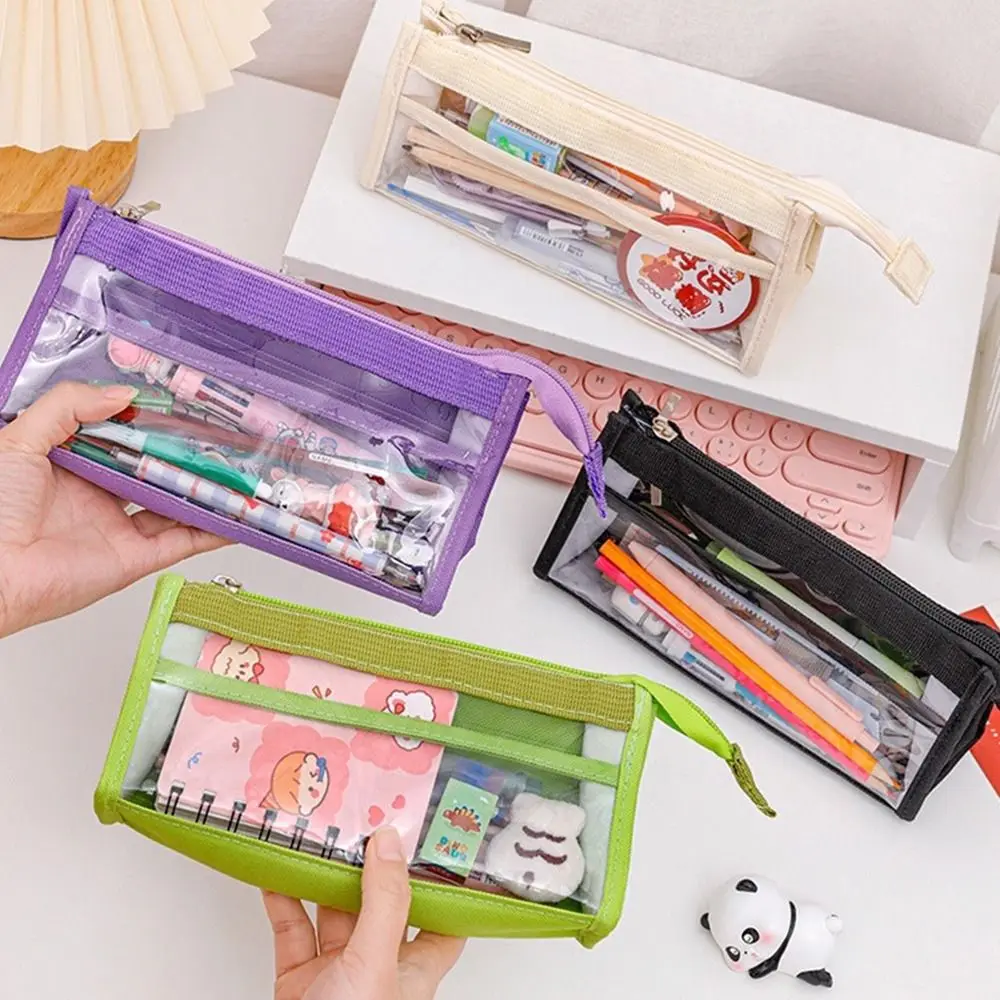 Portable Six-Layer Pencil Bag Transparent Stationery Supplies PVC Storage Organizer Large Capacity Pen Case Students