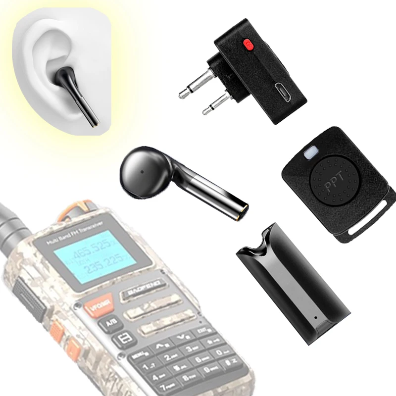 

Waiter Walkie Talkie Wireless Earphone Bluetooth Headset Two Way Radio BT Headphone Earpiece For 2 Pin ICOM Midland Vertex Cobra