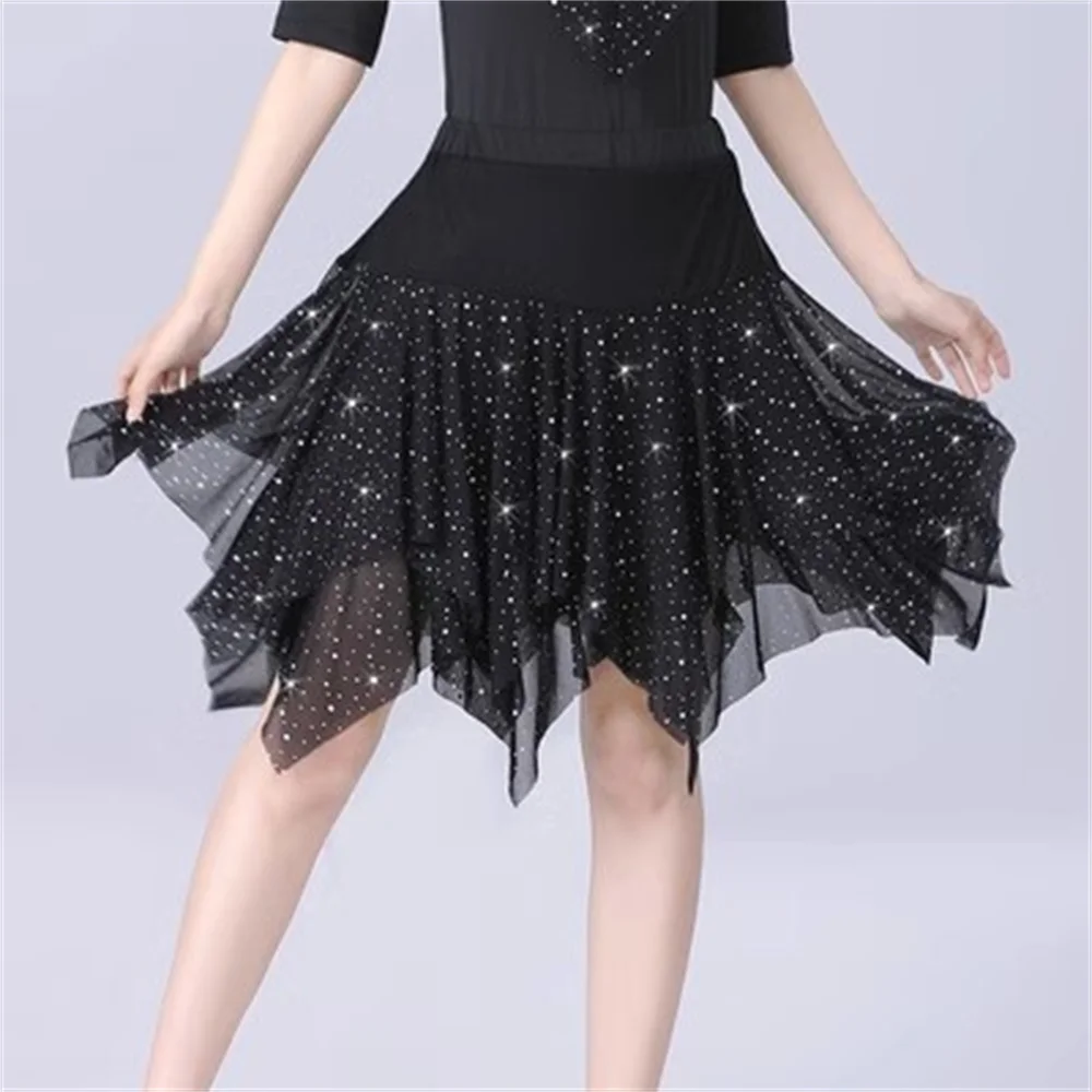 New women Sequin Gitba Dance Skirt Black Women\'s Irregular Stage Performance Skirt red color Girl\'s modern dance 50CM skirt