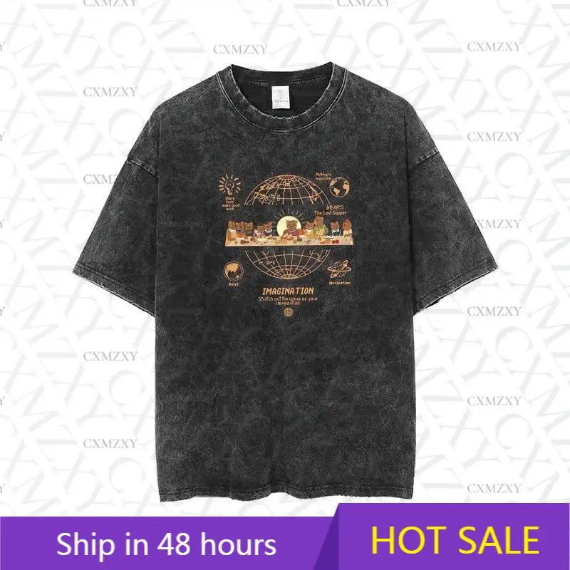 

New American retro washed and old pure cotton short-sleeved T-shirt New trendy versatile T-shirt top