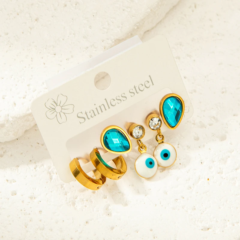 ANENJERY 316L Stainless Steel 6 Pieces Colorful Zircon Flower Bowknot Earring for Women Fashion Vintage Jewelry Wholesale