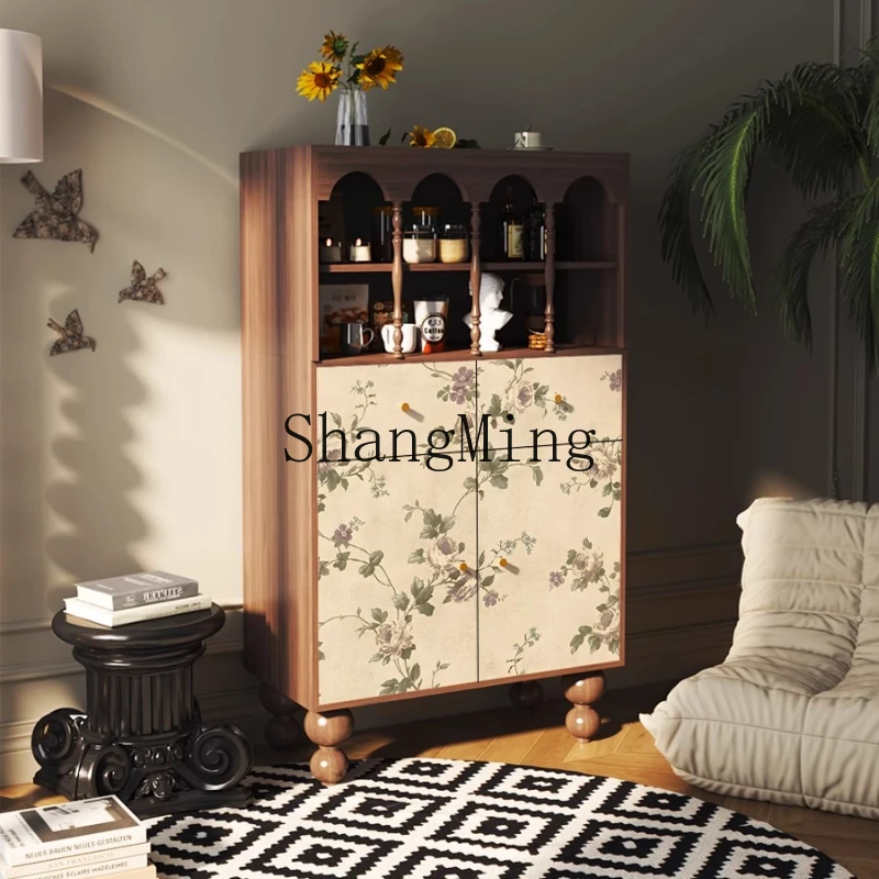 

ZYY retro flower home wall integrated locker living room solid wood storage cabinet