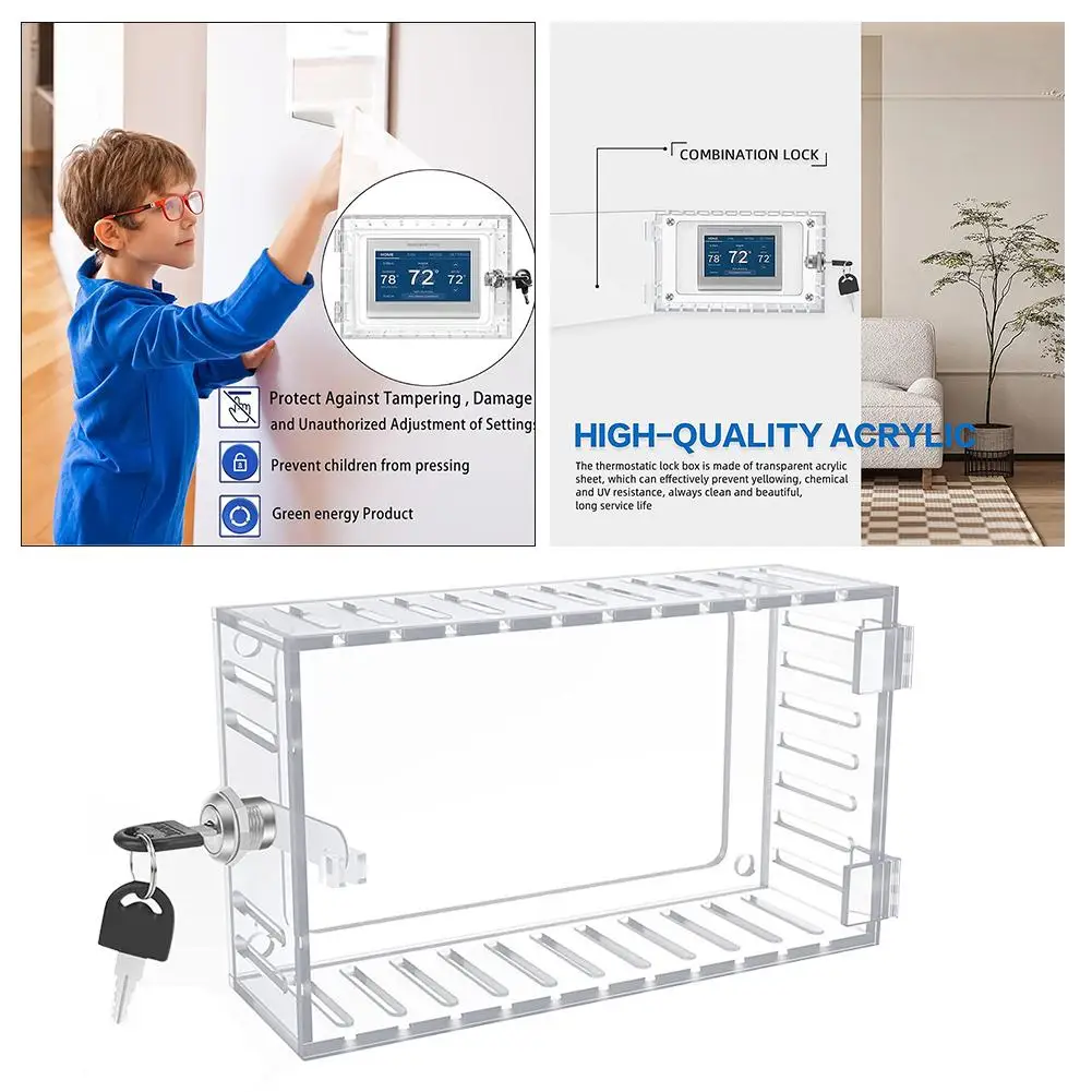 Thermostat Cover Universal Large Thermostat Case Combination Lock Wall Mounted Acrylic Guards For Restaurants Schools AC Panel