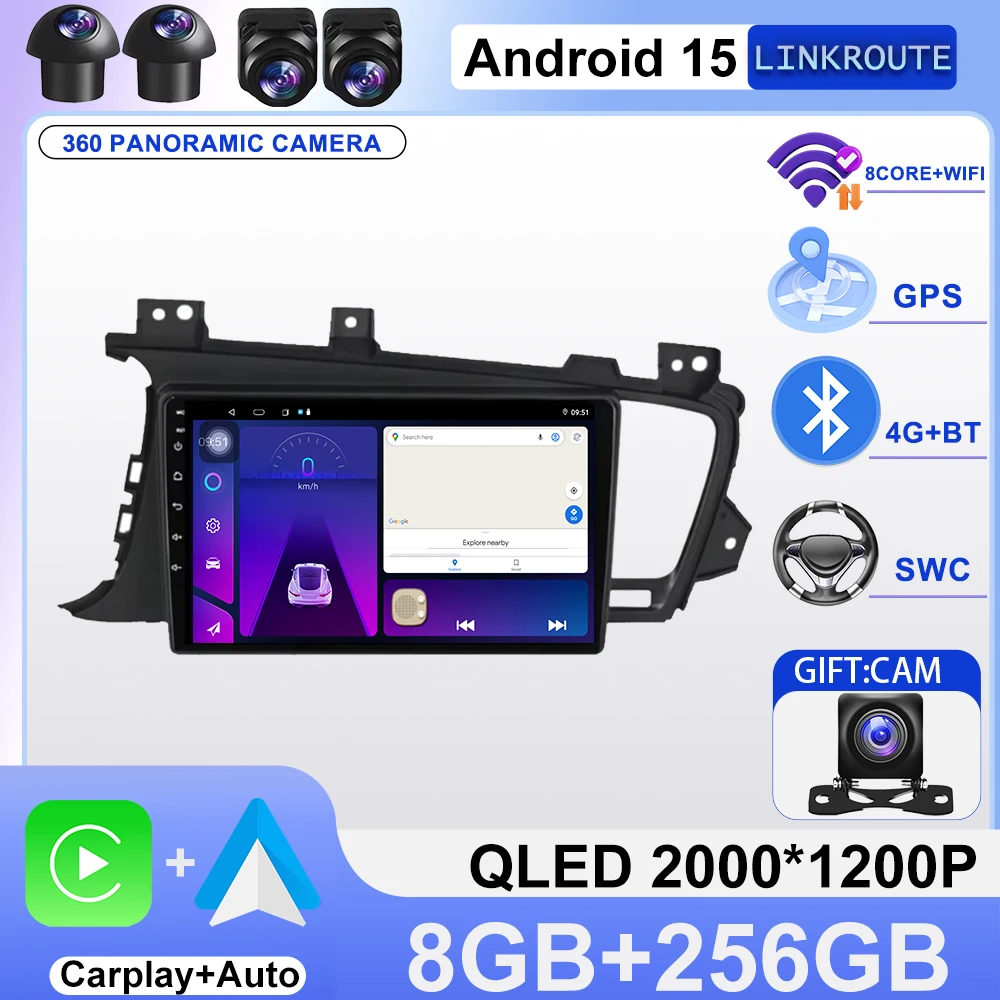 

Android 15 Wireless carplay For Kia K5 TF Optima 2010-2015 Car Multimedia Player Bluetooth WIFI Navigation Touch Screen Display