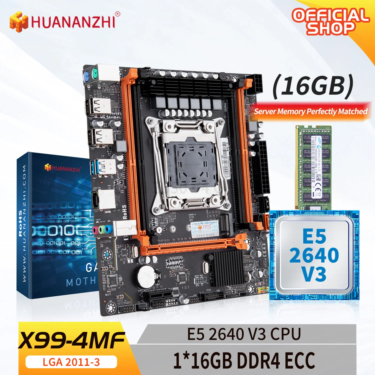 

HUANANZHI X99 4MF LGA 2011-3 XEON X99 Motherboard with Intel E5 2640 v3 with 1*16G DDR4 2133MHZ ECC memory combo kit set RU