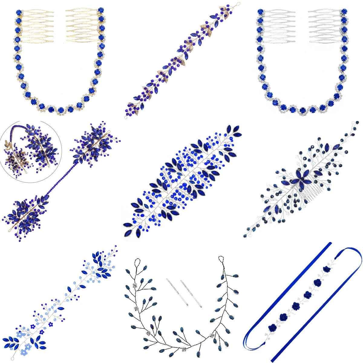 

Blue Classic Hairband For Women Crystal Rhinestone Flower Handmade Headbands Birthday party Important Holiday Jewelry Accessorie