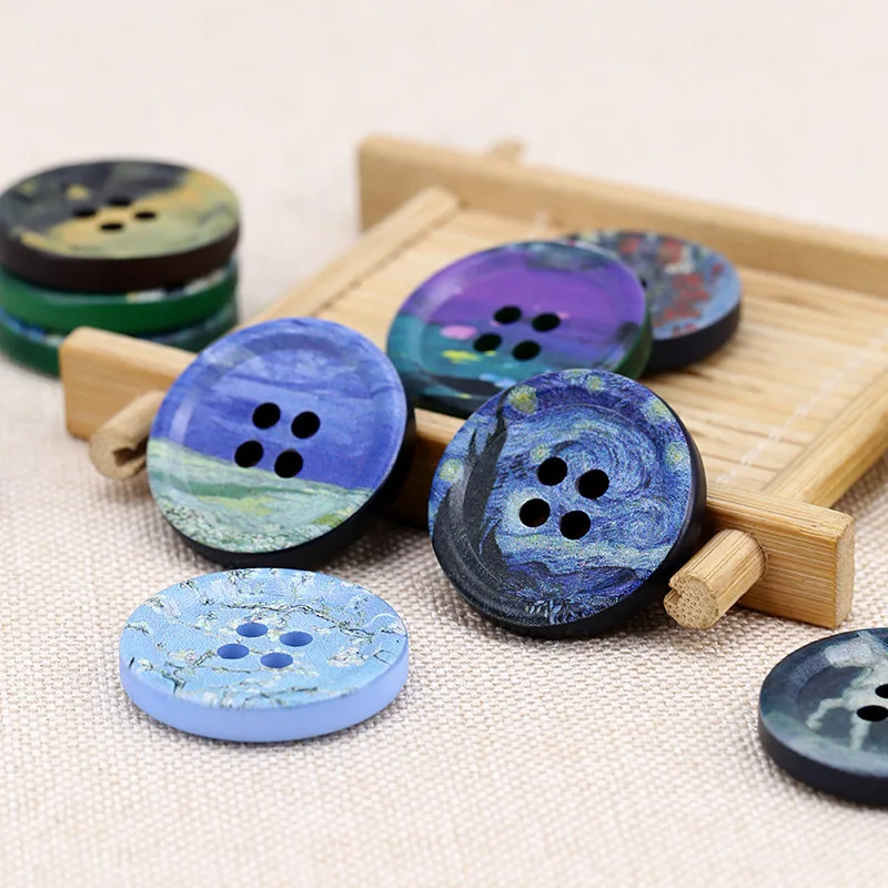 6pcs Novelty Oil Painting Style Resin DIY Buttons For Clothing Luxury Four Eye Button Overcoat Suit Decoration Sewing Accessory