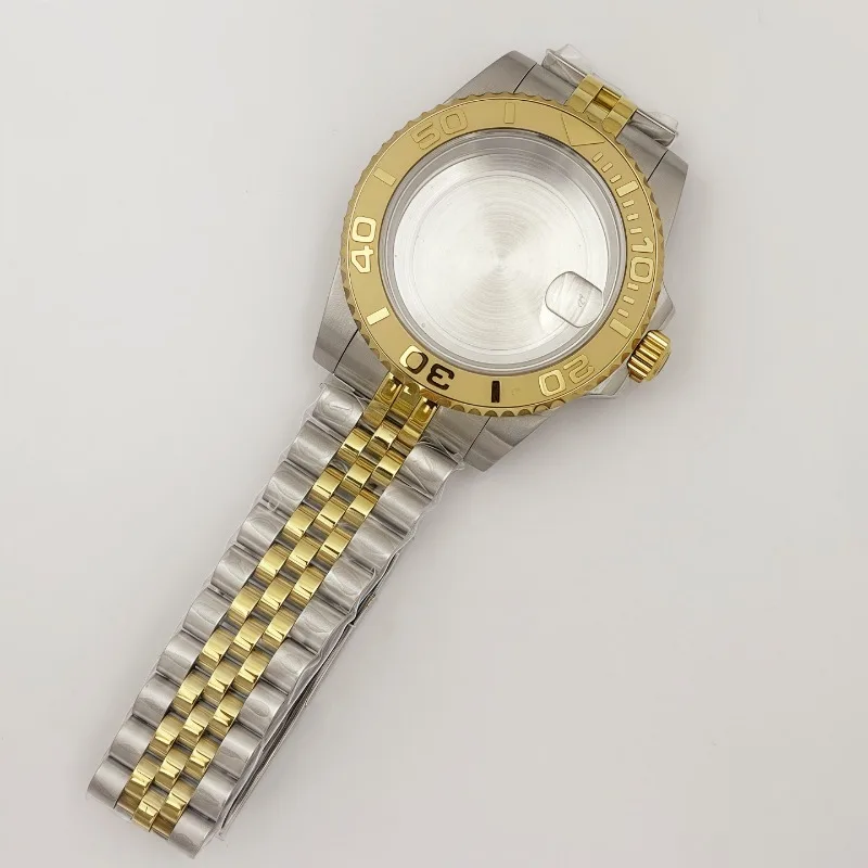 لعلبة NH35 40 مللي متر حافظة سفلية ذهبية كثيفة 5 حزام خرز + حلقة مجموعة كاملة من زجاج الياقوت مناسبة لـ NH36 #2