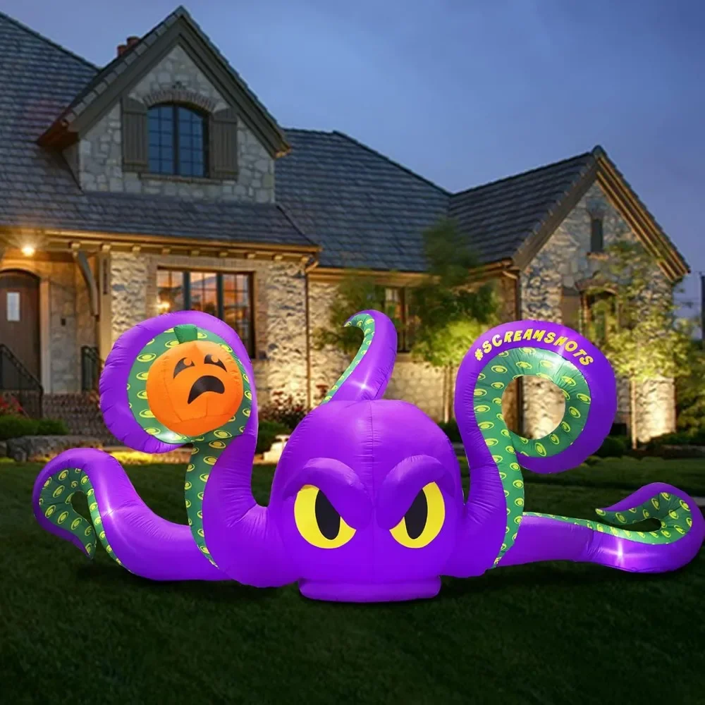 

Halloween Inflatables Giant Octopus Purple Sticky Pumpkin LED Light Blow up Halloween Decor for Carnival Party Store Decorations