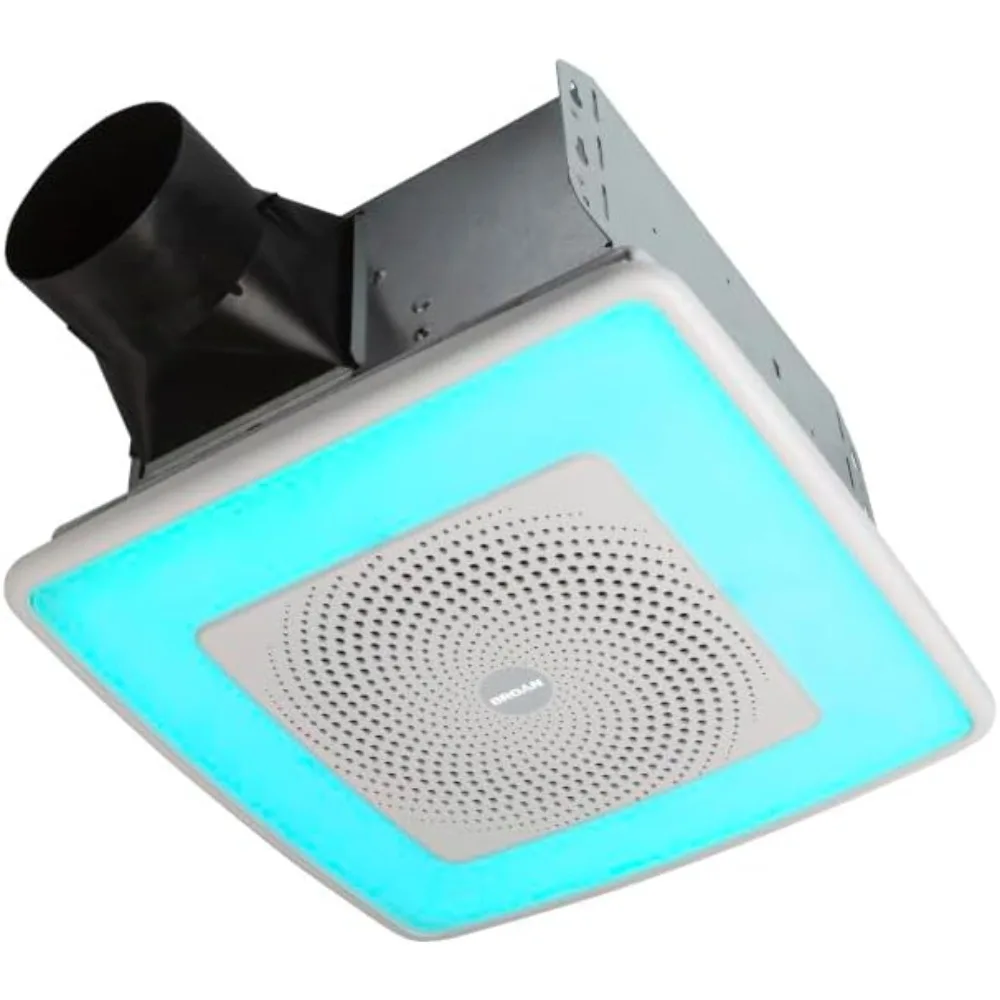 Bathroom Exhaust Fan, Bluetooth Speaker and 24-color LED Light, Wall Switch included, White