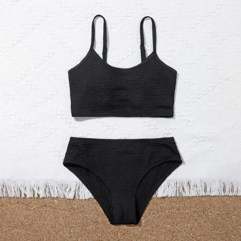Zestaw Bikini dla dzieci dziewcząt w jednolitym kolorze moda dla dziewcząt strój kąpielowy dla dzieci letni strój kąpielowy dla niemowląt dziecięcy