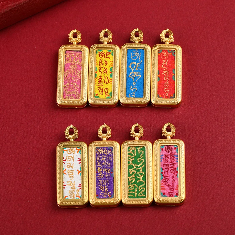 Miniature hand-painted thangka paintings with various mantras in Tibetan style1*3Hand-painted small gold bar thangka pendant