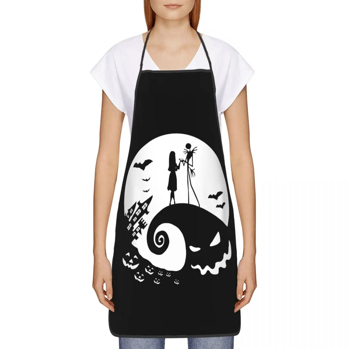 Custom Nightmare Before Christmas Apron Women  Halloween Movie Unisex Kitchen Chef Bib Tablier Cuisine Cooking Baking Gardening